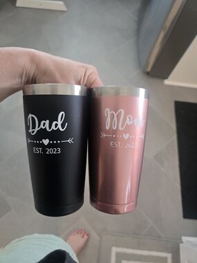 Dad & Mom EST. 2023 Stainless Steel Travel Tumblers - Black & Rose Gold